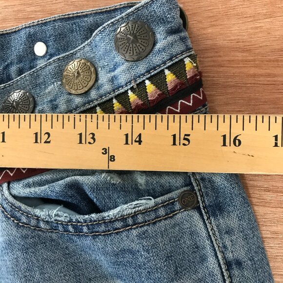 One Teaspoon Awesome Baggies Jeans Women 26 Blue Medium Rise Aztec Metal Accent - Picture 10 of 13